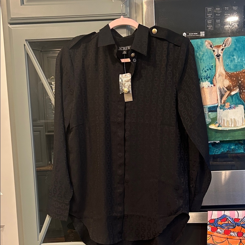J. Crew Black Jaquard Monogram Women's Shirt NWT XS